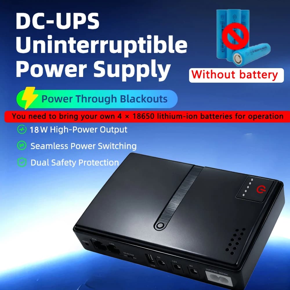 DC18W /36W DC1018P/DC1036P 1A/2A 5V/9V/12V Large Capacity Multipurpose Mini Portable UPS Backup Power Adapter for WiFi, Router