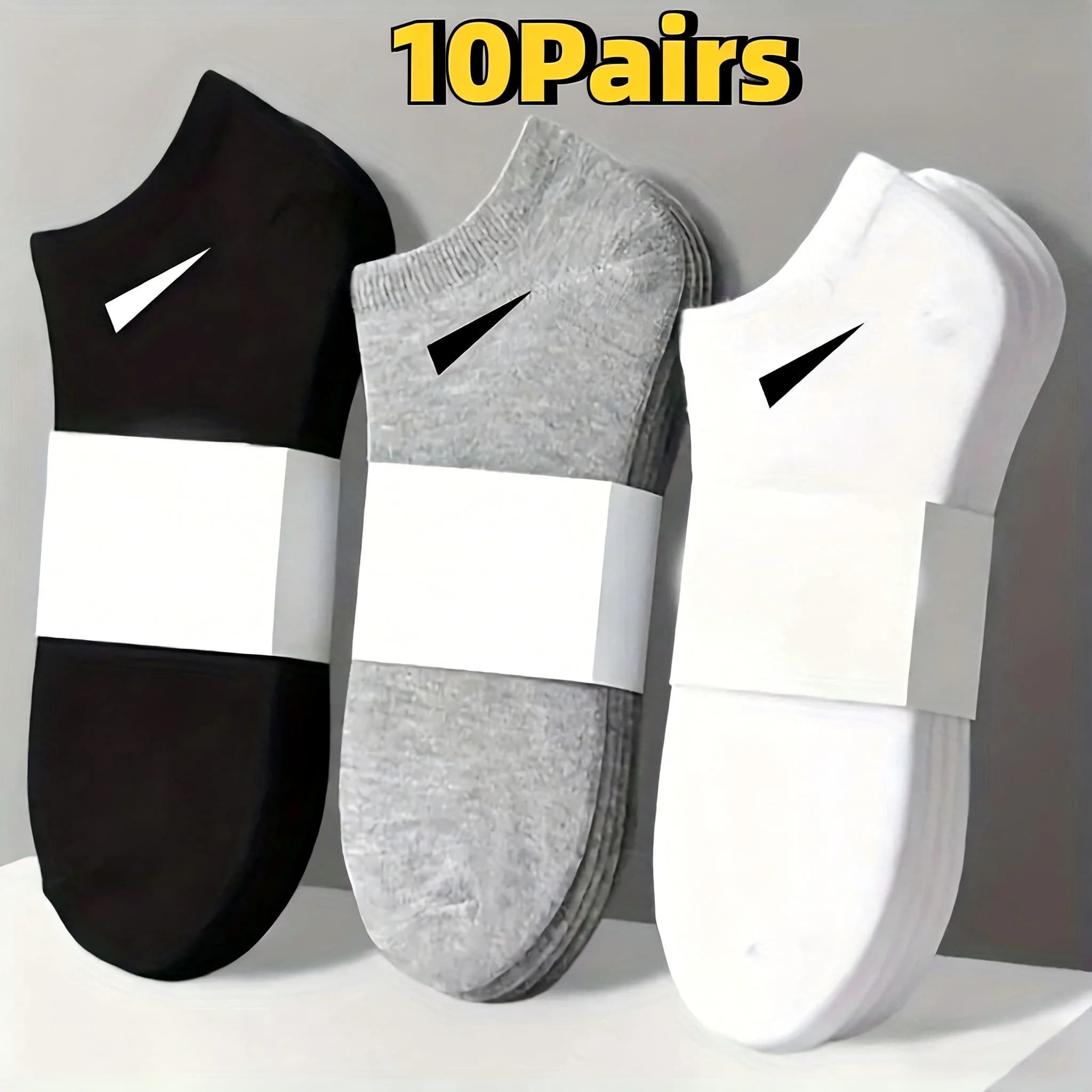 10 paia di calzini da uomo con logo sportivo, calzini corti in cotone traspirante, calzini corti casual per correre, camminare, uso quotidiano