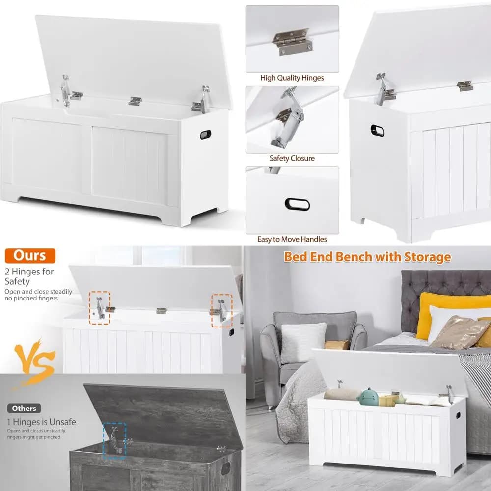 Organizer for bench for storing wooden shoes, 39 inch inlet chest with safety hinges, bench for organizer for white shoes