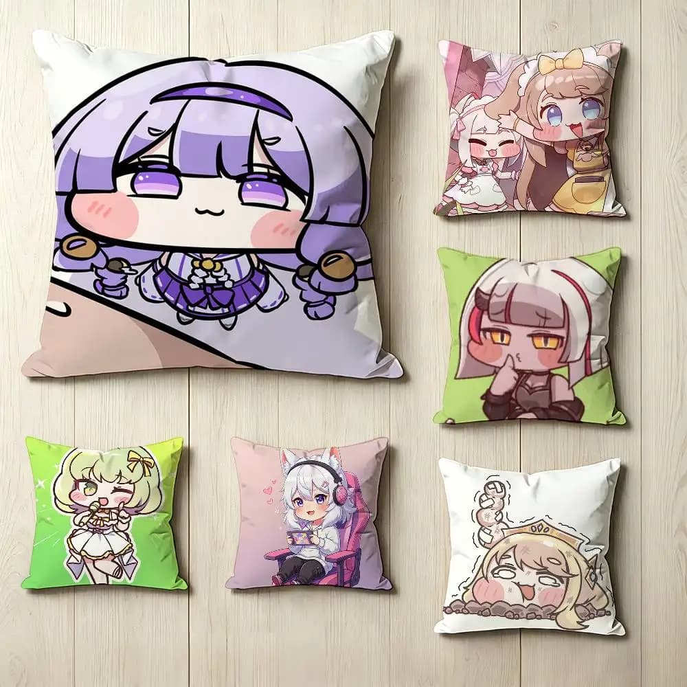 T-Trickcal Chibi Go Game Pillow Case Square Double-Sided Sofa Cushion Cover Bedroom Bedside Pillow