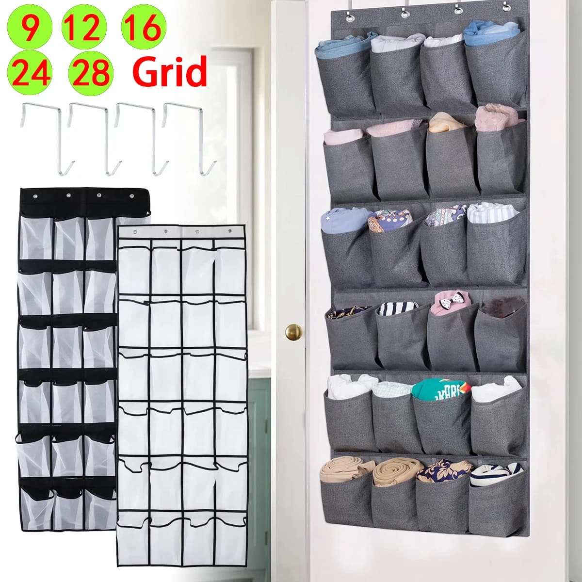 9/12/16/24/28 Pocket Large Mesh Cloth Storage Bag Wall-Mounted Sundries Organizer Holder Room Shoes Slippers Hanging Bag Holder