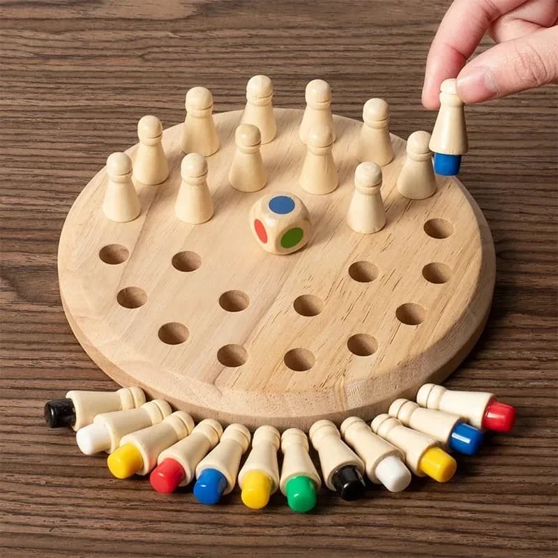 Giocattoli Educativi in Legno per Bambini: Gioco di Memoria con Bastoncini, Scacchi e Puzzle Colorati Montessori
