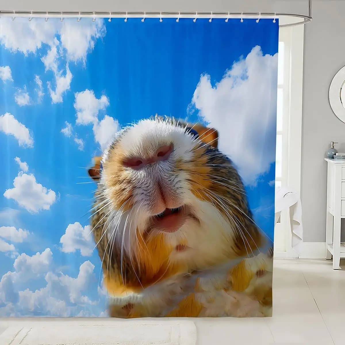 Tenda da doccia con maialino d'India carino per bancarelle da bagno e vasche da bagno Decorazione della stanza con tenda da bagno per animali domestici adorabili dei cartoni animati - Tema animale
