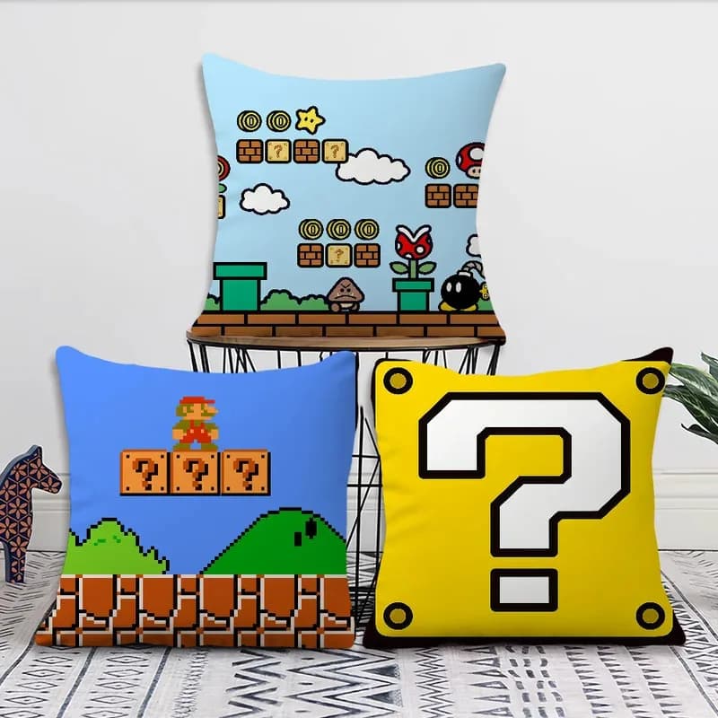VIKAMA Pixel Art Cushion Cover Fun Game-Themed Emoticon Decorative Pillowcase Perfect for Sofa and Bedroom Decor Gift for Gamers