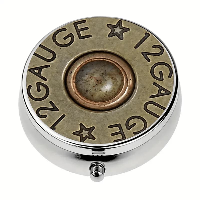 1 piece bullet-shaped base patterned three-compartment mini pill box - portable metal pill storage case, suitable for a purse or pocket, unique Christmas travel gift