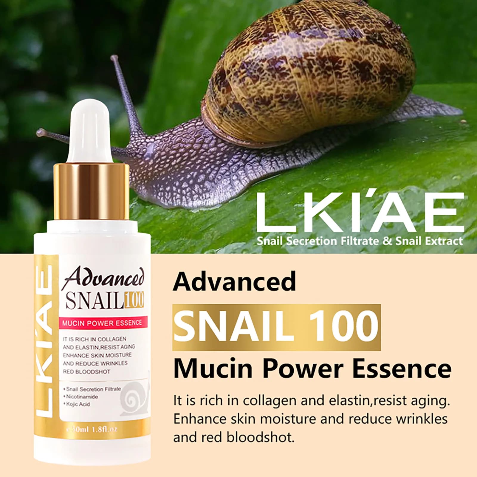Advanced Snail Mucin Power Essence, brightening and firming serum for the skin, reduces wrinkles, dry lines, dark spots, with collagen