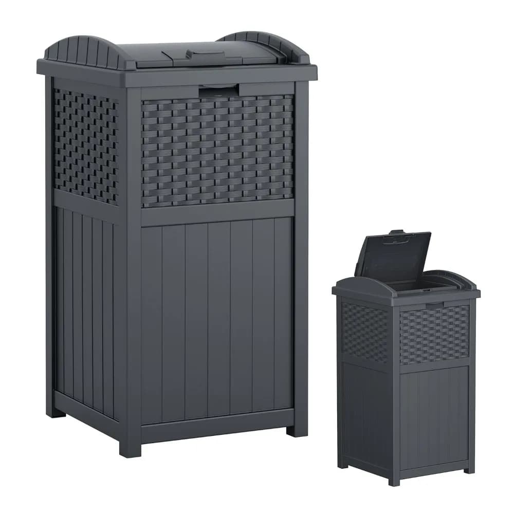 Cestino per Rifiuti Stile Vimini da 33 Galloni con Coperchio a Chiusura Sicura, Resistente alle Intemperie, per Patio