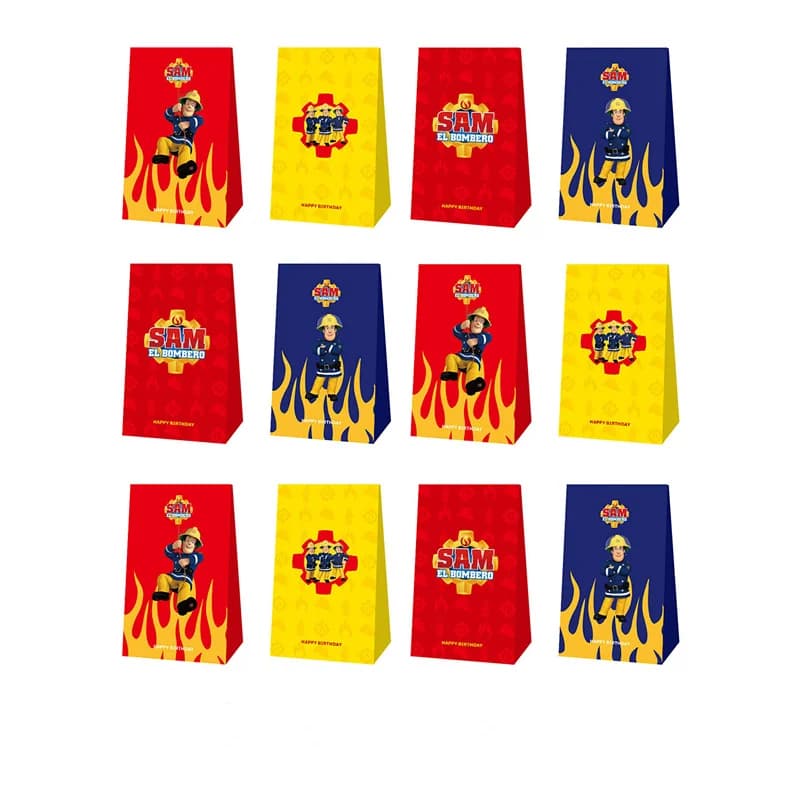 12pcs pompiere Sam Candy Bags sacchetto di Popcorn sacchetto regalo festa di compleanno sacchetti di imballaggio di caramelle pompiere fuoco forniture per feste a tema