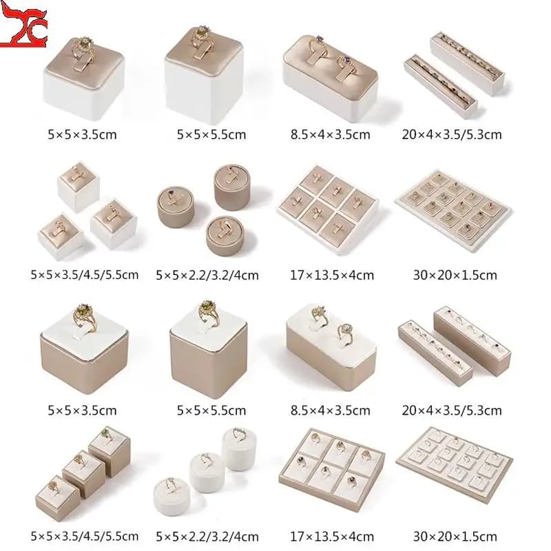 Lussuoso espositore per anelli Puntelli per gioielli in pelle PU Vassoio per esposizione per anelli Porta orecchini Bancone Organizzatore di gioielli Vassoio per vetrina