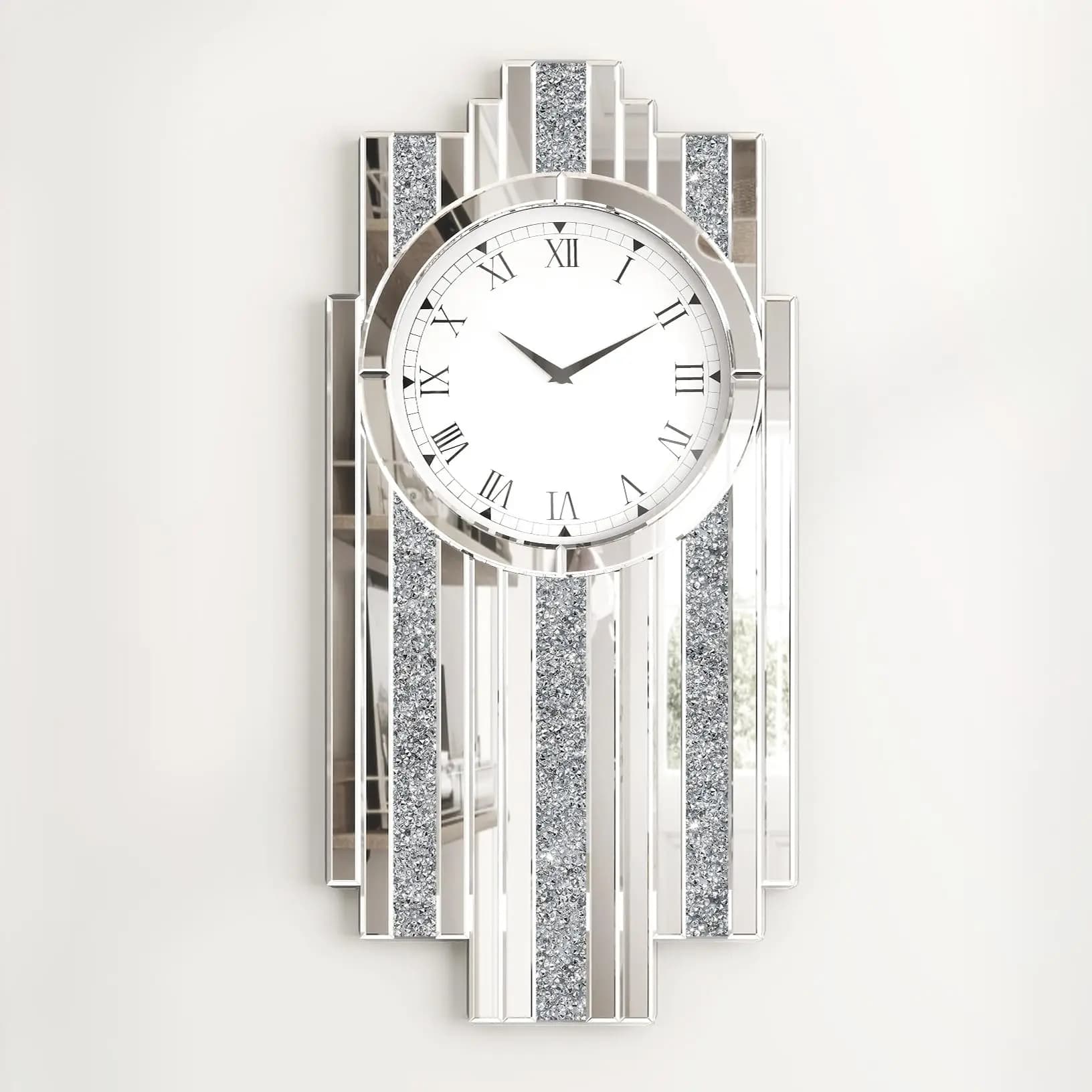Orologio da parete moderno a specchio con design scintillante in cristallo per l'arredamento di soggiorno e ufficio