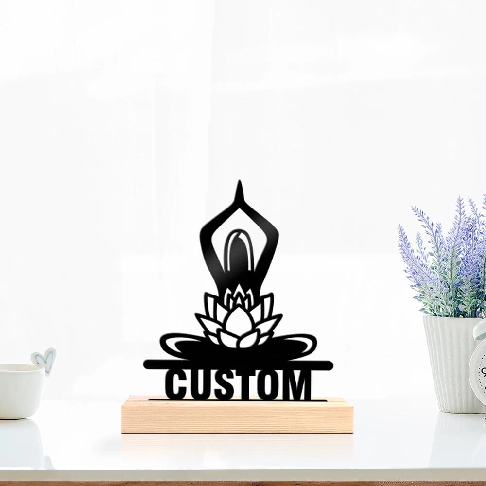 1pc Personalized Iron Desktop Ornament Custom Name With Wooden Base Desktop Decorations,Office Decorations