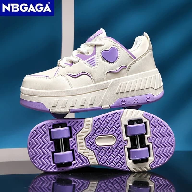 Scarpe da Pattinaggio a Quattro Ruote Ultra-Leggere per Bambine con Stampa Cuore, Sneakers Sportive da Passeggio per Esterni, Regali per le Vacanze