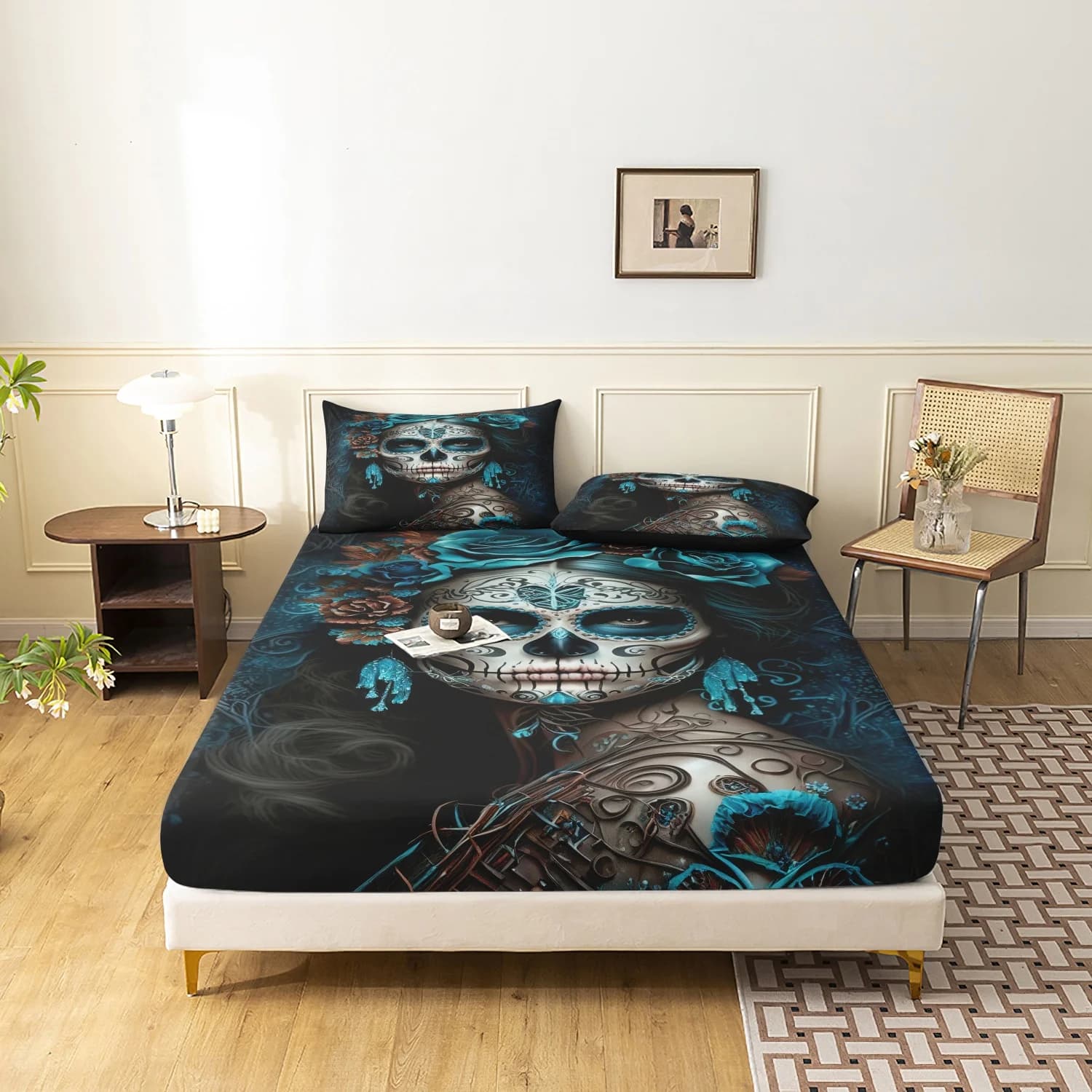 3Pcs Wild Leopard Print Red Rose Butterfly Fitted Sheet, Animal & Flower Pattern Bed Sheet, Deep Pocket Fitted Sheet