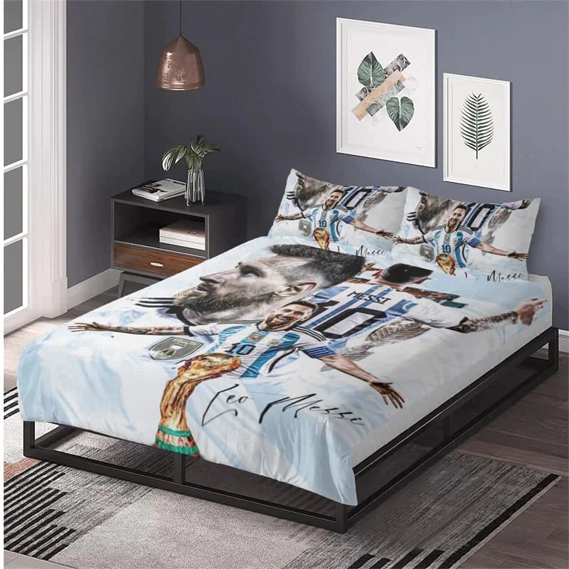 Set biancheria da letto Football Star 3 pezzi, set completo copripiumino calcio 3D, set biancheria da letto 3 pezzi con 2 federe, trapunta non