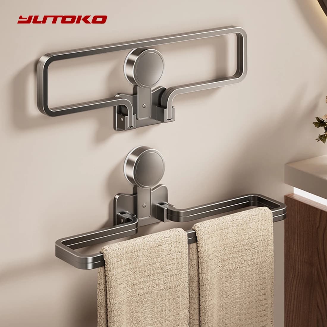 Portaoggetti da bagno a parete Porta asciugamani rotante per WC Porta asciugamani senza perforazione Appendiabiti per bagno Scolapiatti sospeso