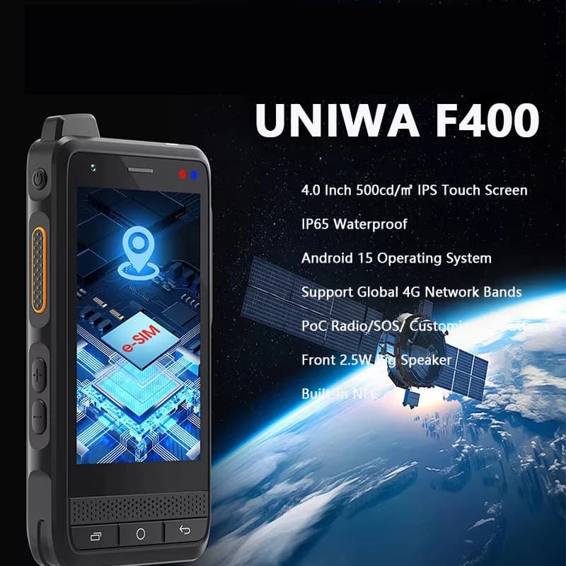 UNIWA F400 A Walkie Talkie 4G Zello POC Globale Robusto PDA Android 15 4 Pollici 4GB+64GB Altoparlante Grande 2.5W 4350mAh PoC Pulsante SOS NFC