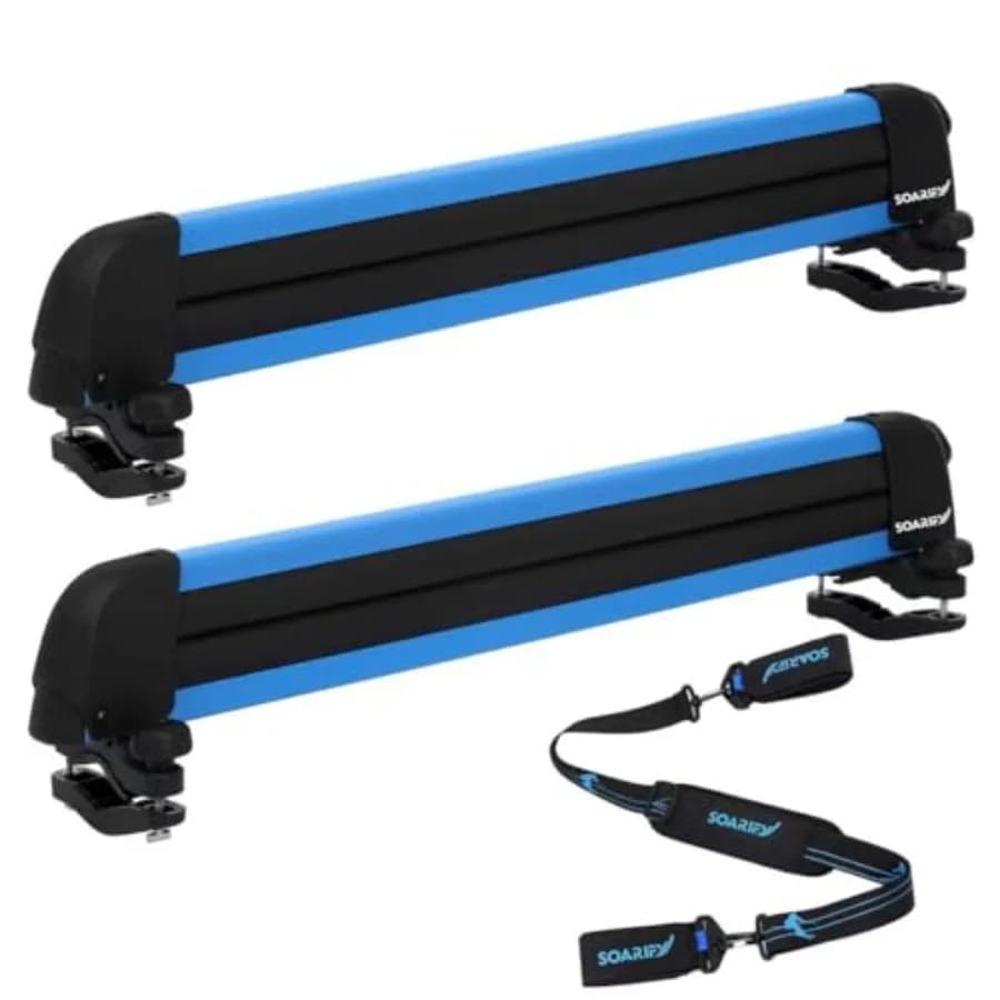 Portasci Multifunzione in Alluminio Blu con Cinghie di Fissaggio, Supporto da Tetto per Sci, Snowboard, Canne da Pesca, Pagaie, Skateboard