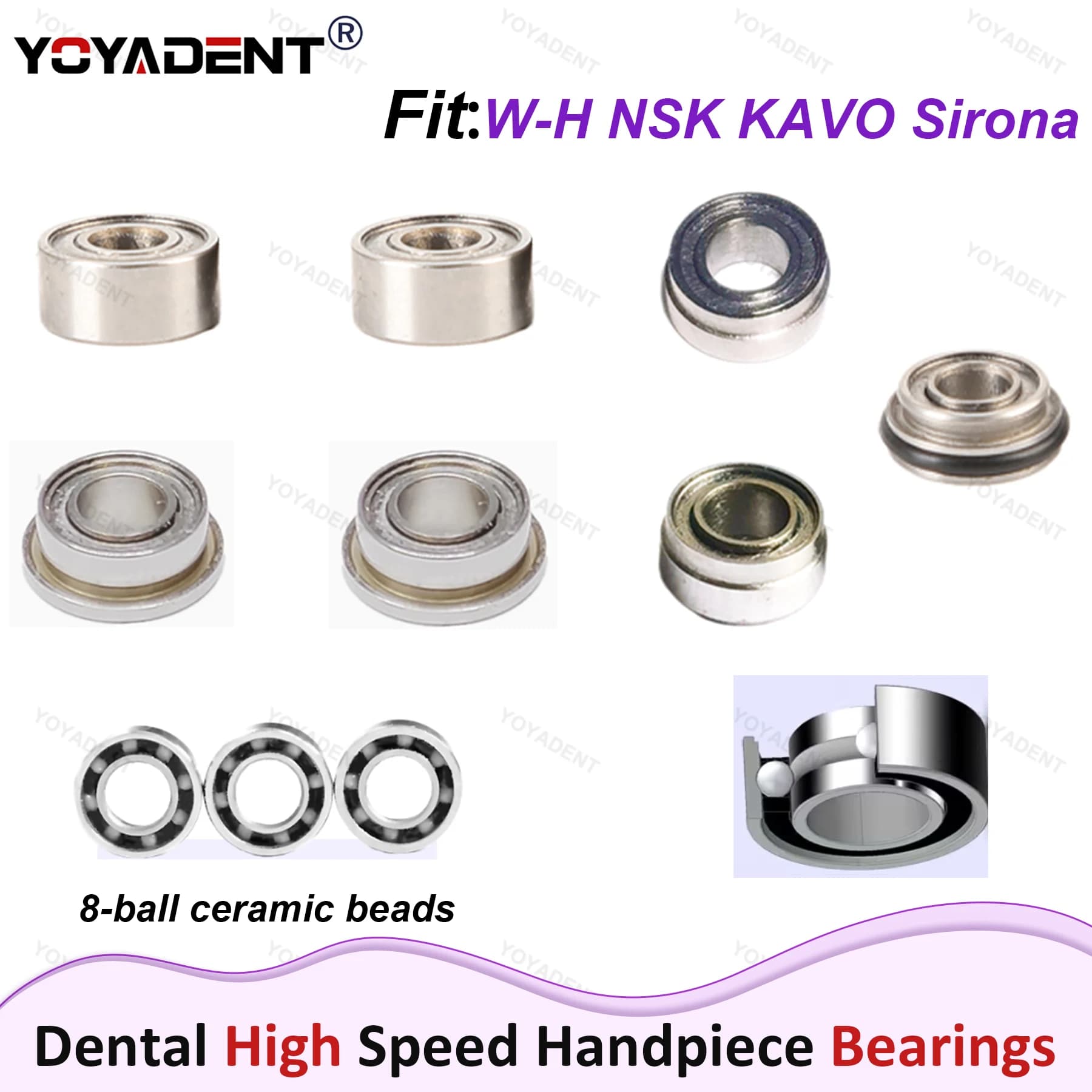 YOYADENT Dental Bearings General Purpose Bearings 5Pcs For KAVO NSK Sirona 2.38mm/2.78mm Stepped Ceramic Bearings Dental Tools