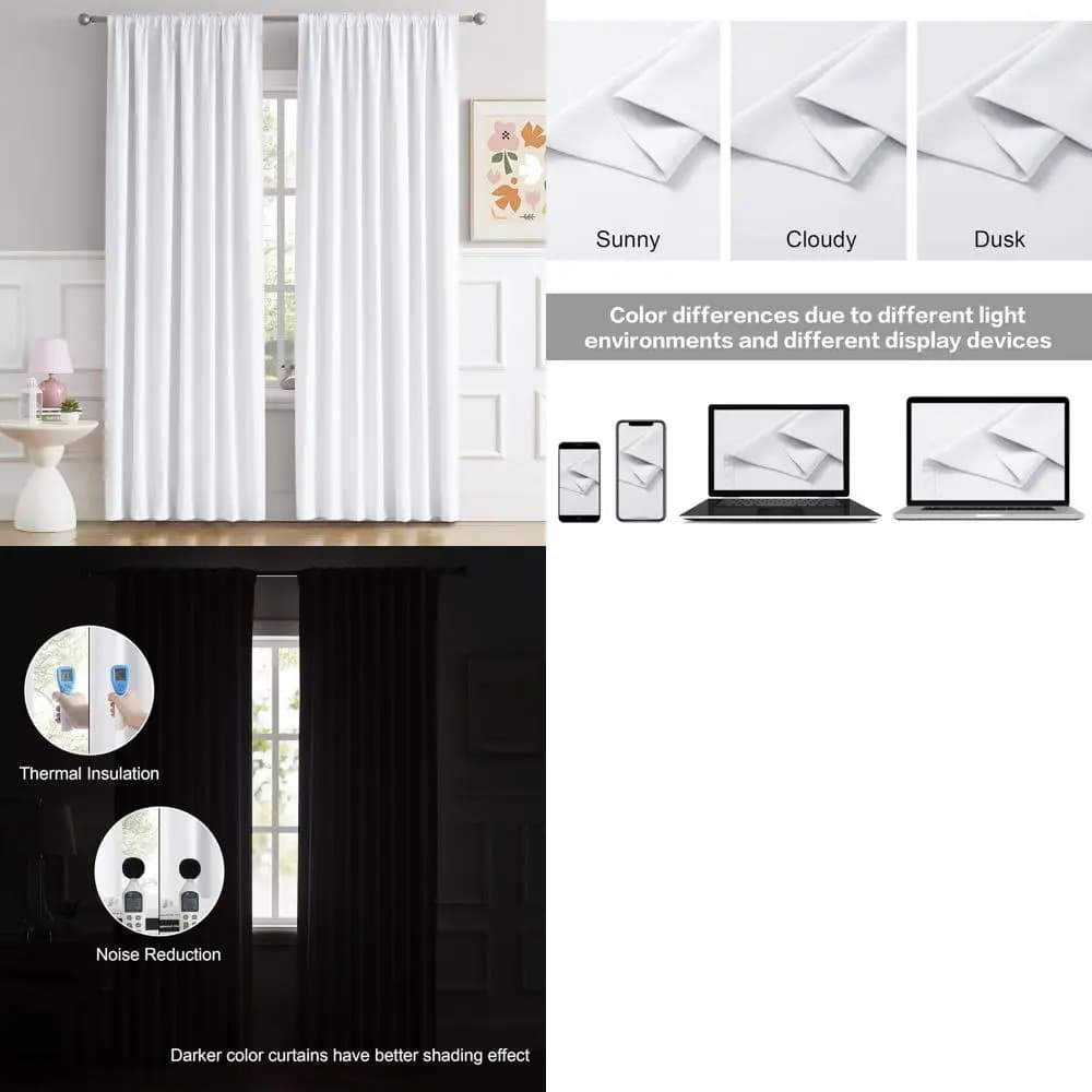70 Bianche Curtains for Windows - 178 cm L x 213 cm L, Obscure for Privacy, 2 Curtains for Sliding Doors with Pocket for Auction and Poster Languages
