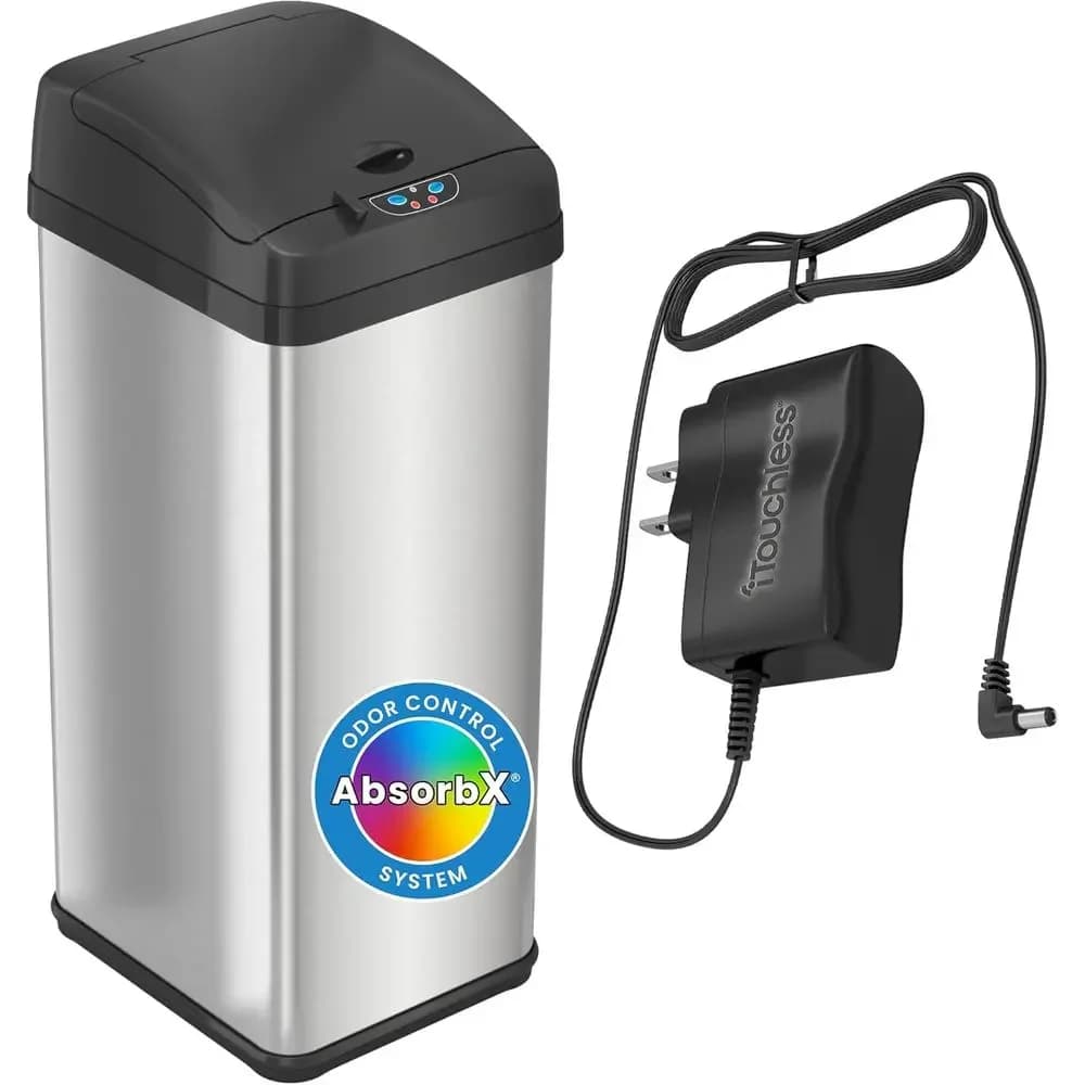 Cestino per Rifiuti con Sensore Touch da 13 Galloni, Alimentazione AC e Controllo Odori, in Acciaio Inossidabile, con Coperchio Extra-Largo per Cucina