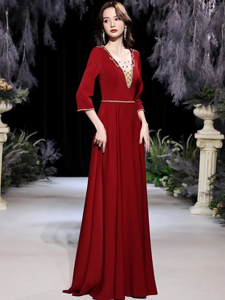 Elegant Long Red Evening Gown Women's Hostess Ball Dress Luxury High-end Lady's Attire for Wedding Parties And Performances
