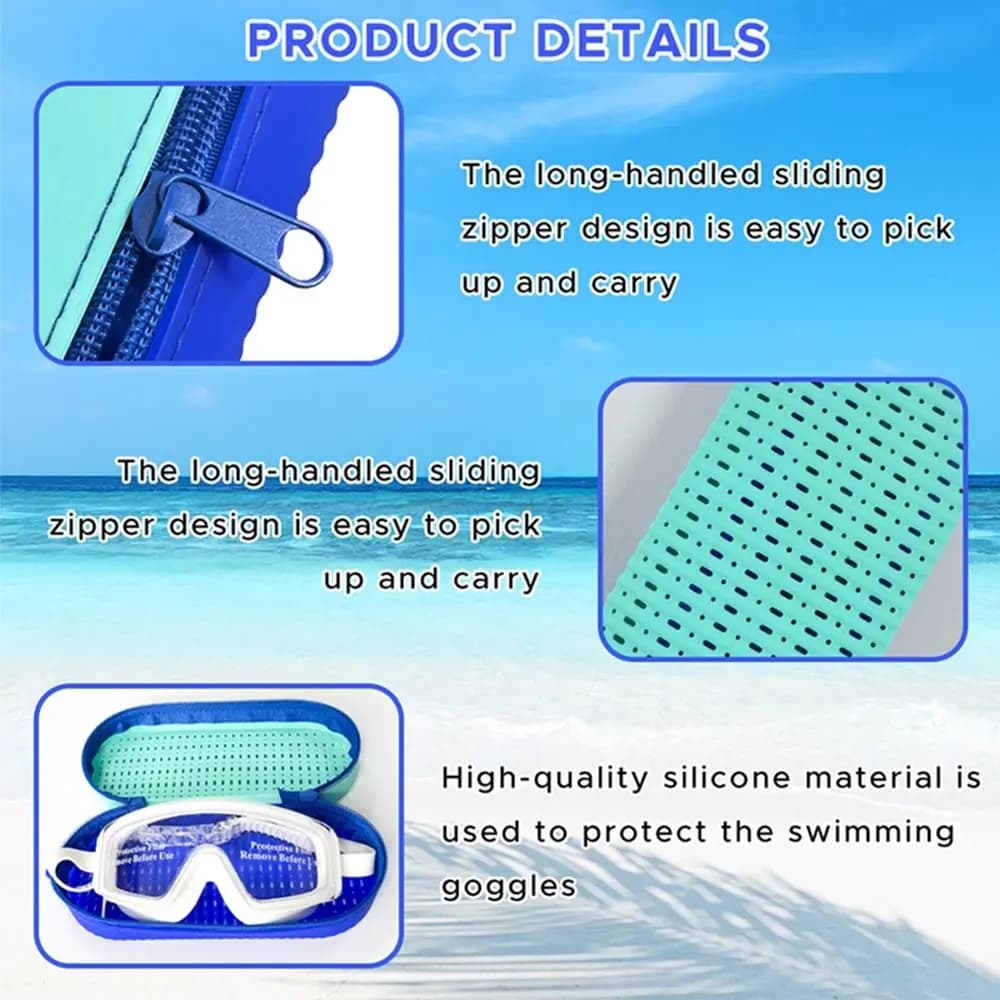 Silicone swim glasses case, breathable and soft, with zipper and handle, sunglasses organizer