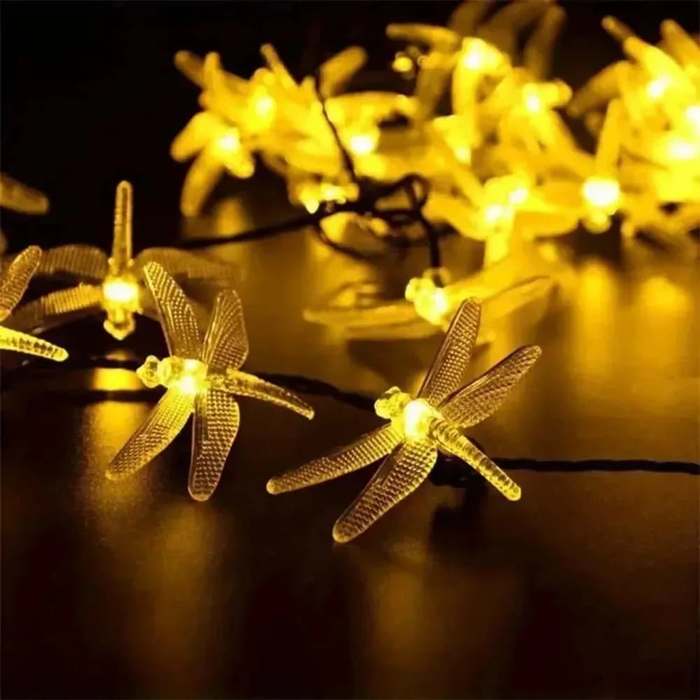 Luci Solari a Forma di Libellula 12M 100 LED Impermeabili Multicolore per Esterni Giardino Cortile Patio Matrimoni Feste