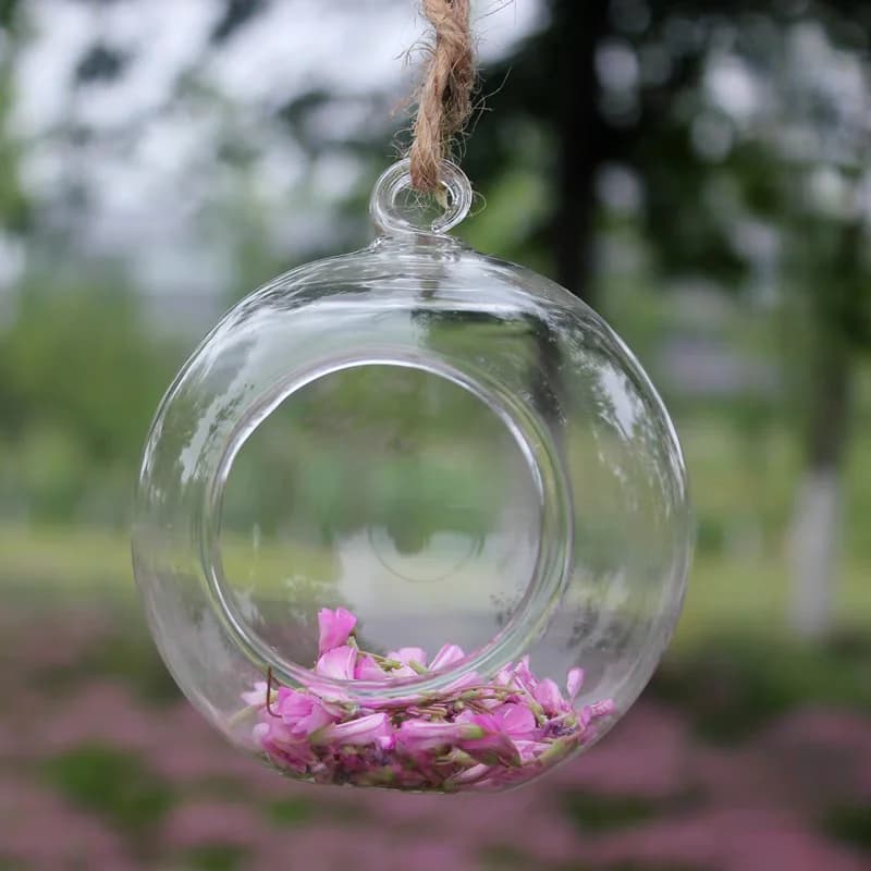 Mini portacandele in vetro da appendere da 6/8/10 cm con apertura a sfera cava, vaso per piante a sfera sospese per interni per la decorazione dell'albero della festa nuziale
