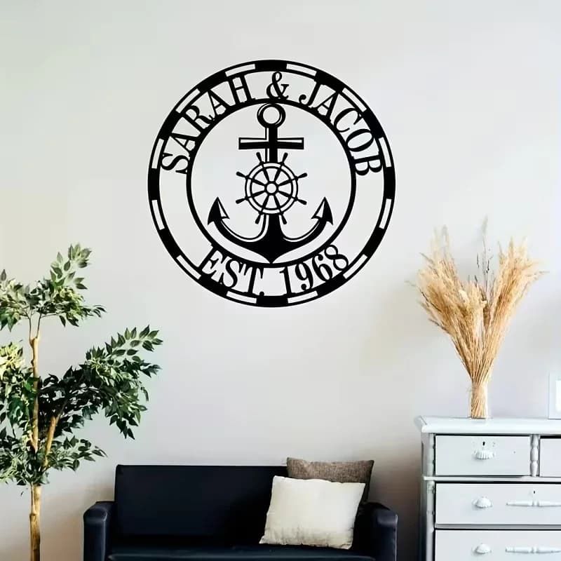 [Nautical Decor Personalization] Metal Wall Art - Custom Nautical Compass and Anchor | Home Decor for Boat Enthusiasts