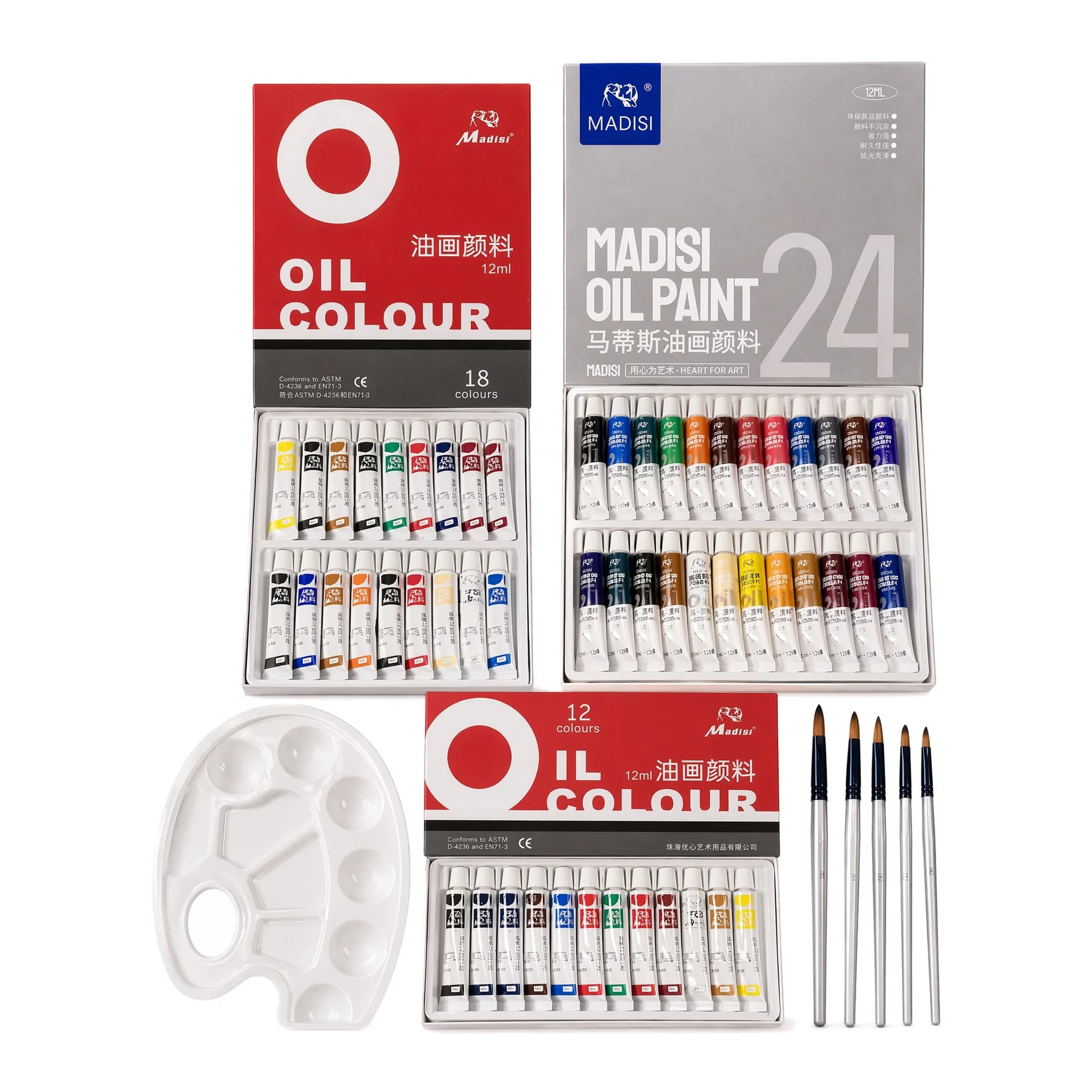 12.18, 24 color oil painting set, artist level oil painting canvas set, beginner professional artist art supplies
