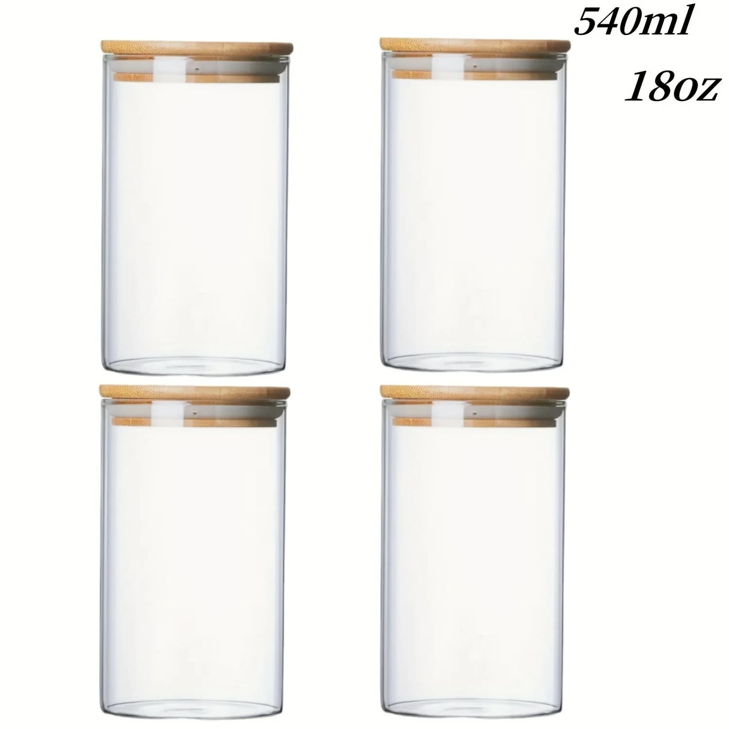18 ounces glass jars with hermetic lids, candy jars, food containers with bamboo lids, for tea, coffee, spices, candies, biscuits