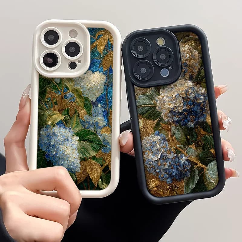 Creative Flower Blue Hydrangea Printed Phone Case for IPhone 17 Pro Max 16 15 14 13 12 11 Mini X XR XS 7 8Plus Floral Soft Cover