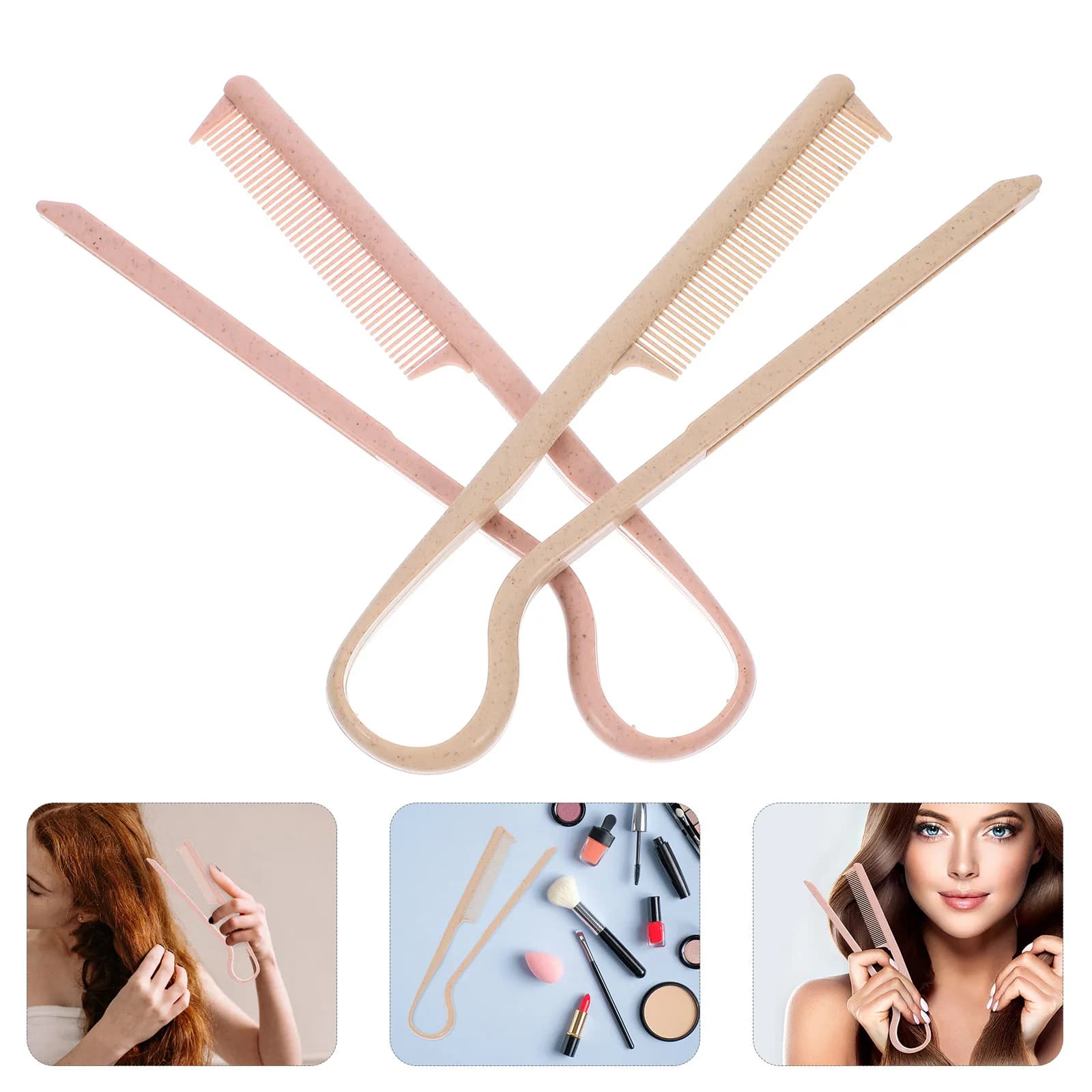 2 Pezzi Pettine a V in Plastica per Lisciare i Capelli, Clip per Acconciature da Donna, Strumento per Separare i Capelli, Rosa Scuro Beige