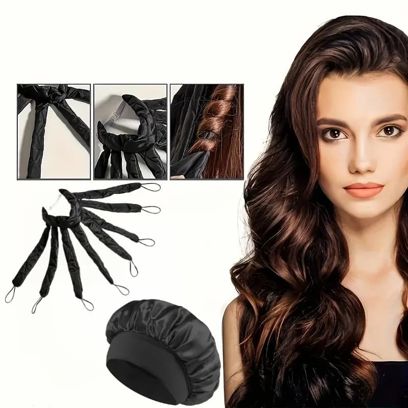 1 set of bands for curling long hair, iron curling hair without heat in satin with adjustable straps, tool for curling hair without heat for the night, suitable for women to create wavy hair, extra large satin night cap, hair net specific for sleep, hot night cap and often woman