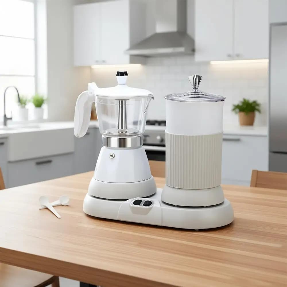 Macchina per Espresso con Montalatte Elettrico, Caffettiera Moka 2-in-1, Macchina per Espresso in Alluminio con Funzionamento One-Touch, Schiuma di Latte Fine e Denso