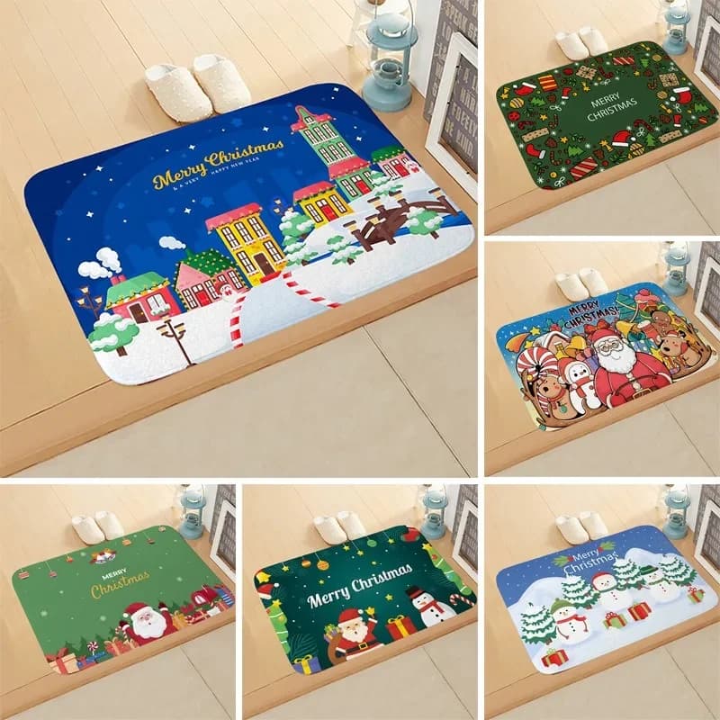 VIKAMA Zerbino con tema natalizio Design di Babbo Natale e pupazzo di neve Morbido e antiscivolo Tappetino di benvenuto Tappeto d'ingresso Decorazioni per la casa di Capodanno