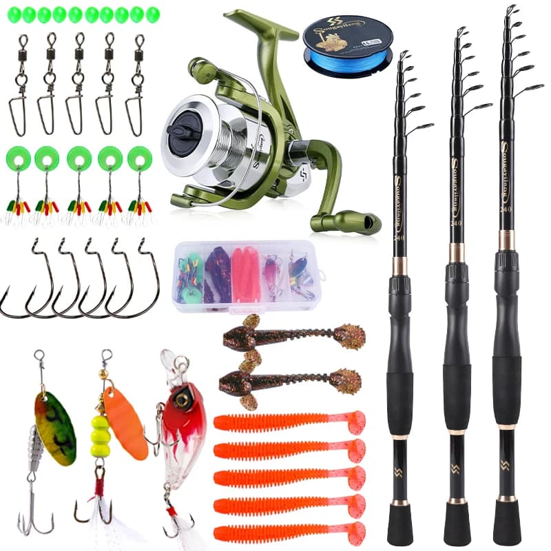Sougayilang telescopico Fishing Combo 1.8-2.4m canna in fibra di carbonio 1000-4000 mulinello da Spinning Set da pesca con accessori per lenza