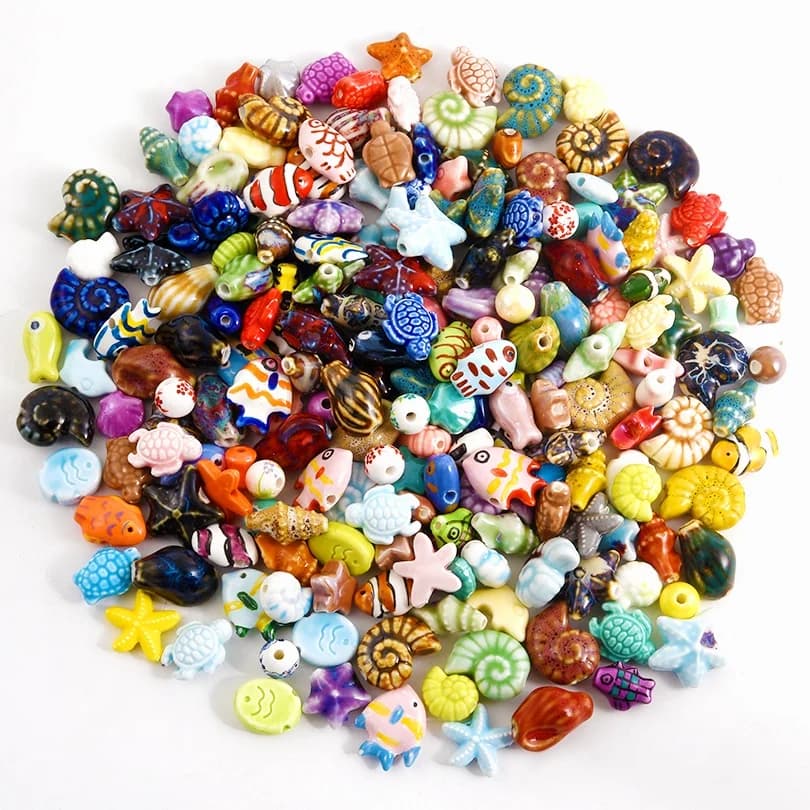 20pcs Lovable 2mm Hole Colorful Marine Animal Ceramic Loose Beads Starfish/Tortoise/Snail/Tropical Clown Fish Diy Bracelet Craft