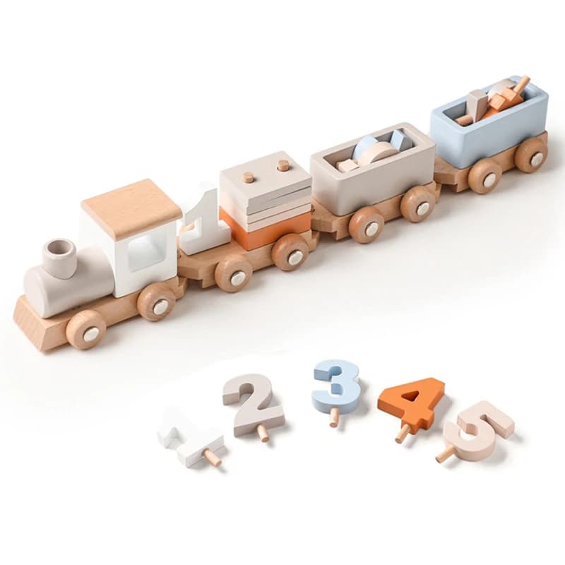 Giocattoli Montessori treno in legno per giocattolo di compleanno per bambini con numeri e blocchi gioco Toddler Boys And Girls1 2 3 4 5 giocattolo per l'apprendimento del bambino