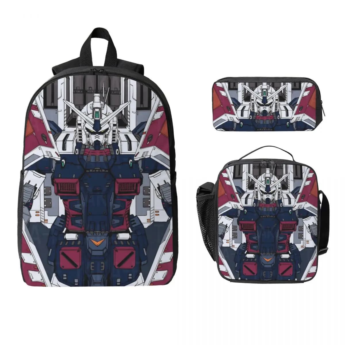 3Pcs Mobile Suit Gundams School bags Set for Children Pencil Boxes Backpack Sets with Lunch Box For School Students Knapsack