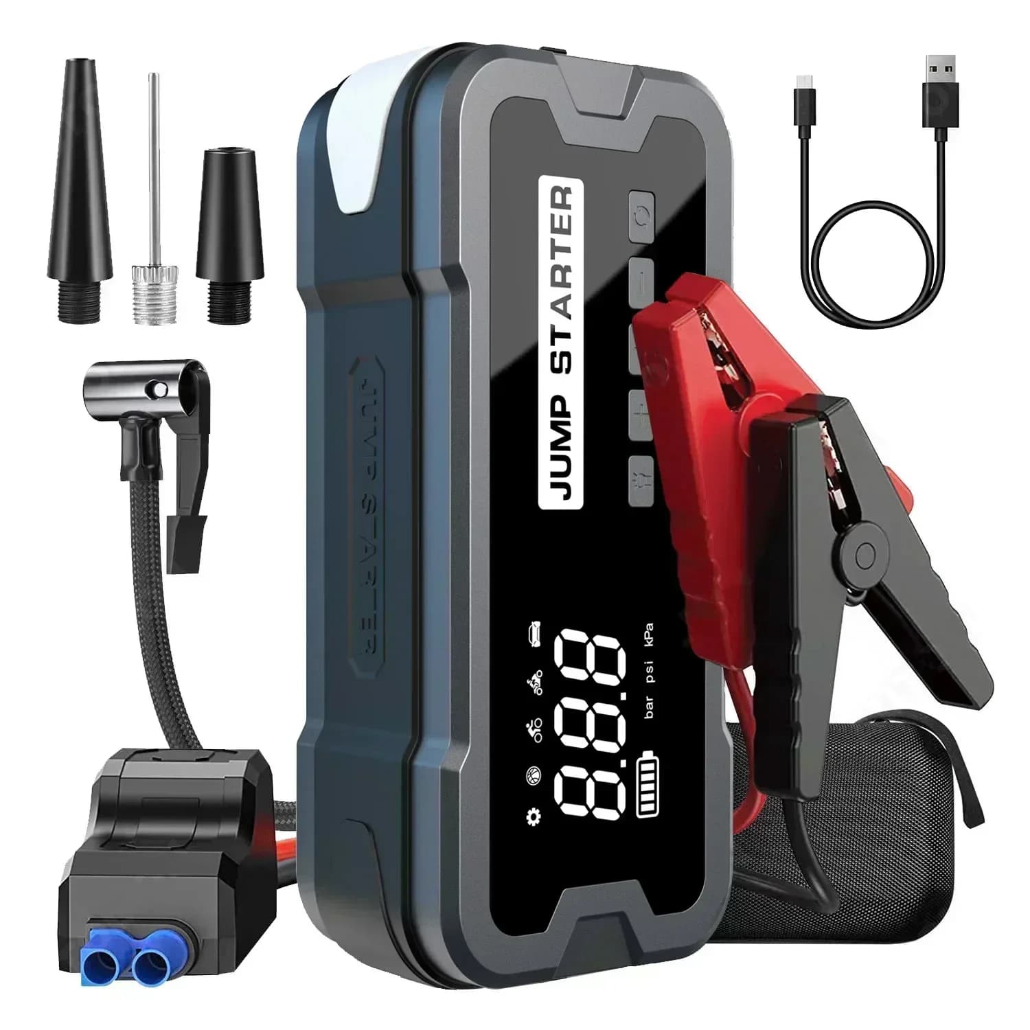 # Hot 2024 Batteria per avviamento di emergenza ad alta potenza per auto portatile con funzione 4 in 1 popolare con compressore d'aria