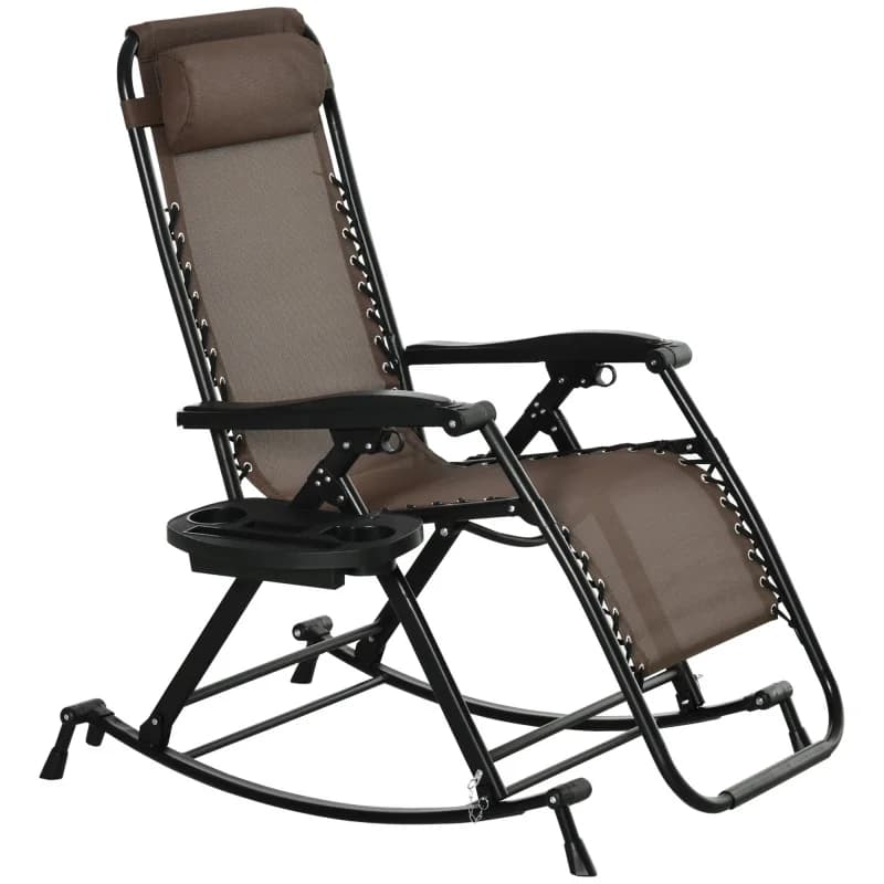 Outdoor Rocking Chairs, Foldable Reclining Zero Gravity Lounge Rocker w/ Pillow, Cup & Phone Holder, Combo Design w/ Folding