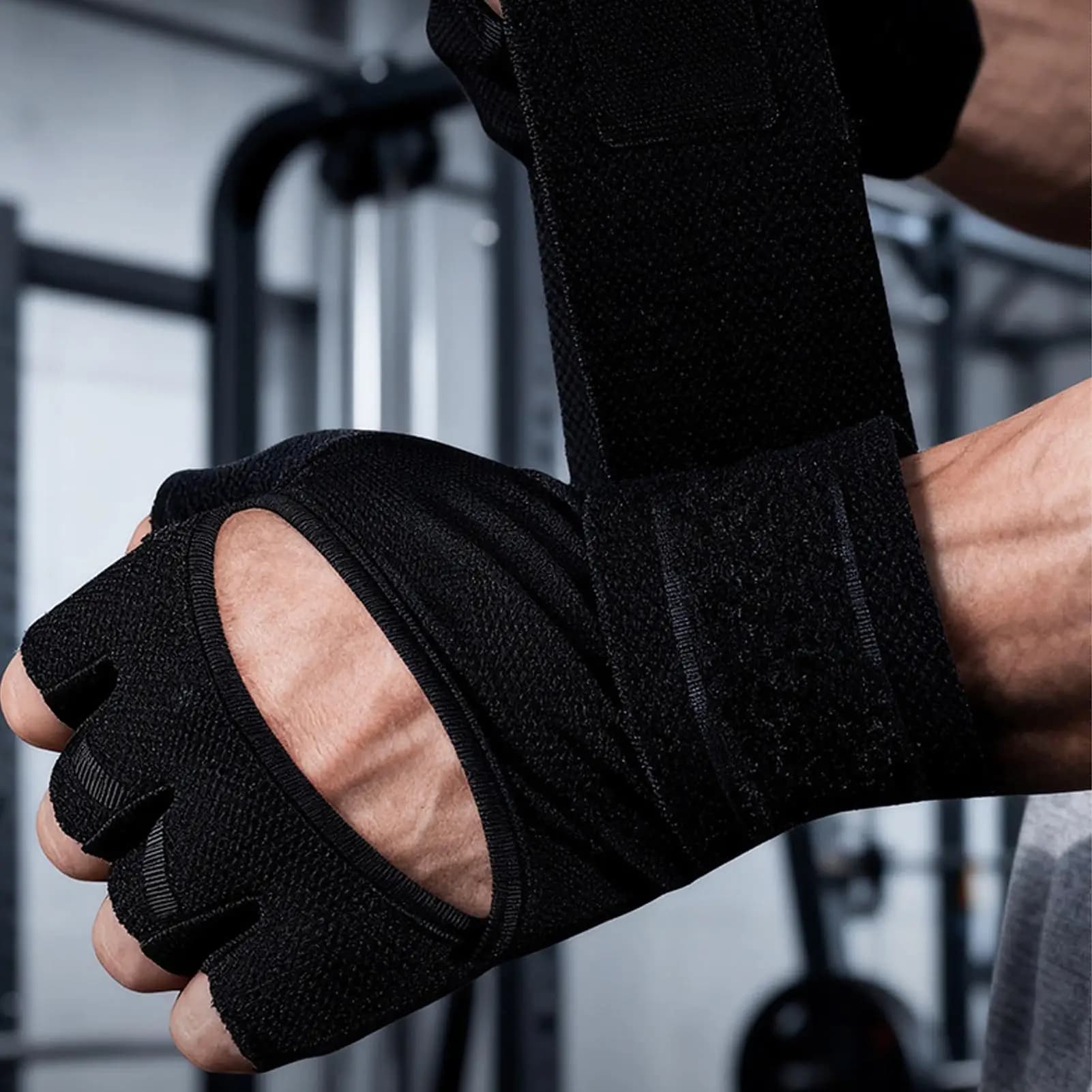 Half-tip training gloves with wrist bands, weight lifting and fitness support for gym, cycling, motorcycle, bicycle training