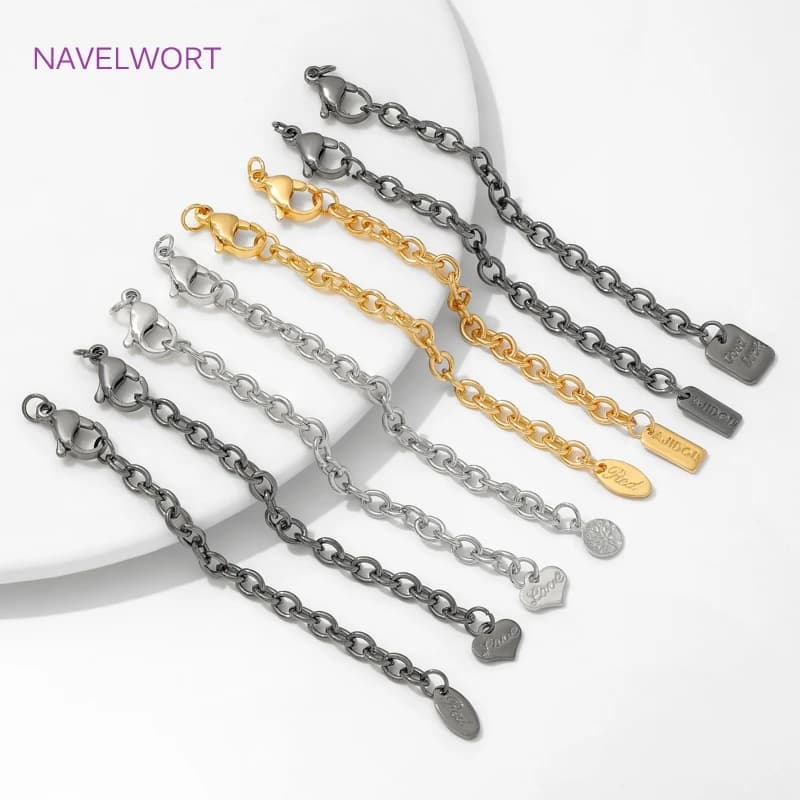 5/10 Pezzi/Lotto Catena di Prolunga Placcata Oro 18K con Chiusure a Moschettone per Creazione di Gioielli Fai-da-Te e Accessori per Braccialetti