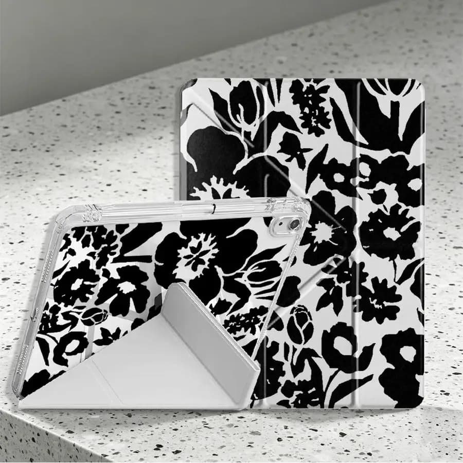 Tablet Case For Samsung Galaxy Tab A8 A11 S9 Plus S10 Lite A9 Plus S7 FE S8 With Pen Slot Cover Black Flower Art