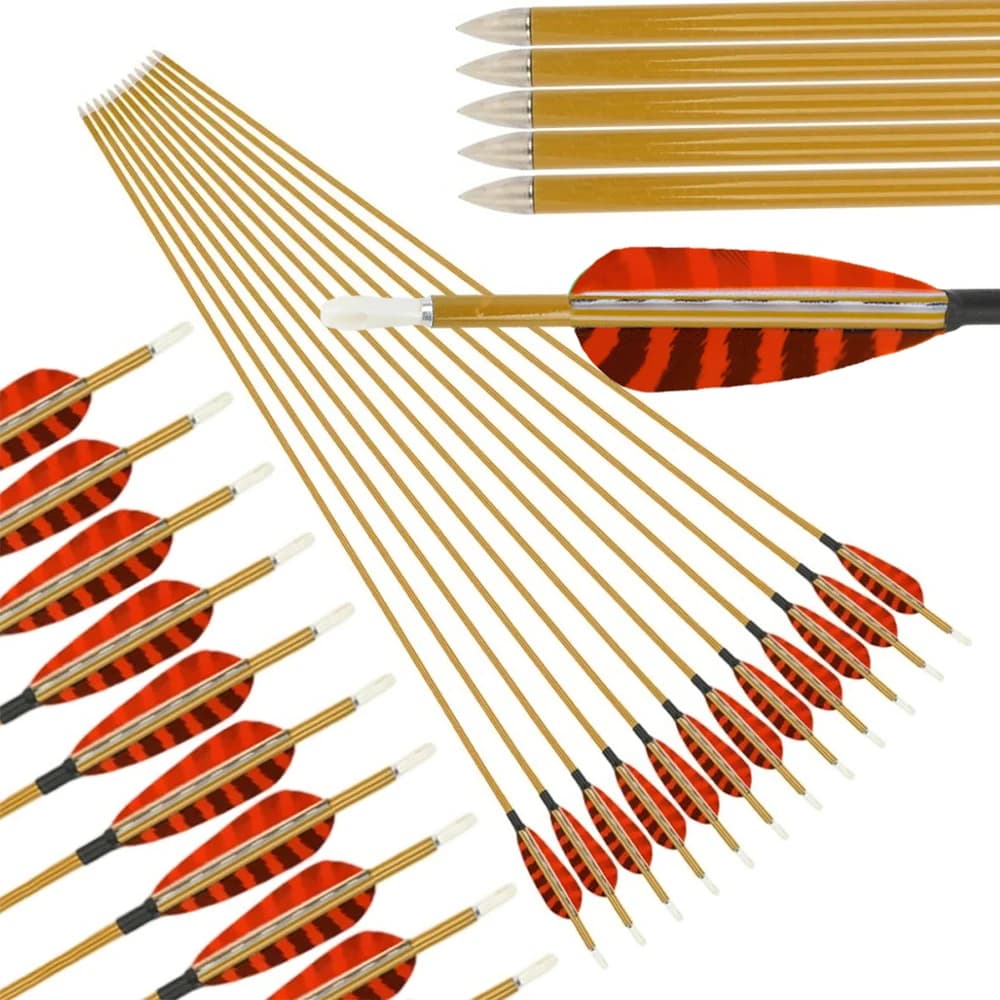 12pcs Hunting Carbon Arrows 32" Spine900 OD6.0mm 3" Real Turkey Feathers for Archery Training Target Practice