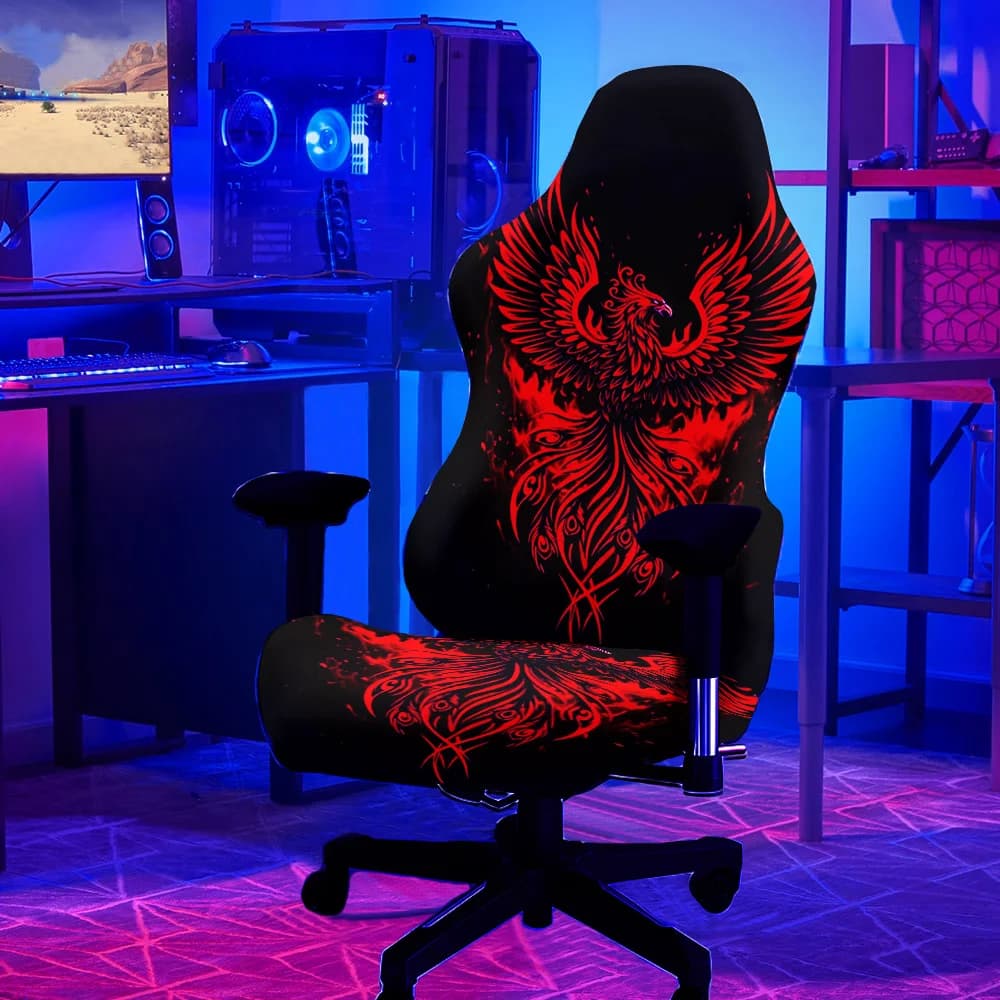 Set di Coprisedie per Computer Red Phoenix, Coperture Luminose per Sedie da Gaming, Tessuto Elastico per Decorare Sedie da Ufficio e Camera da Letto