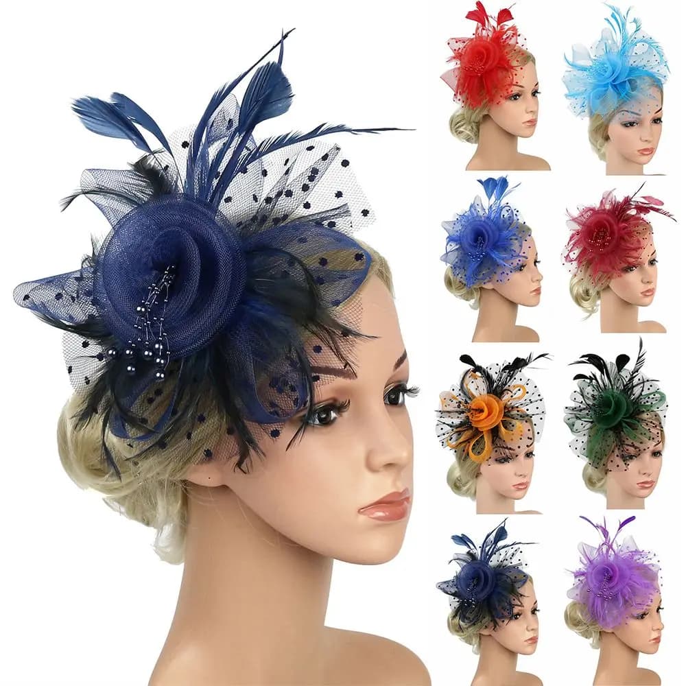 Women Girls Cocktail Hair Fascinators Wedding Feathers Hair Clip Tea Party Headband Fascinator Hat Alice Headband Clip