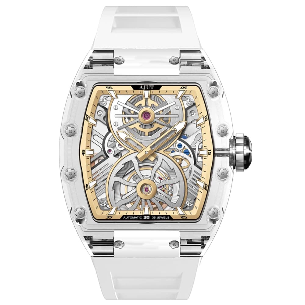 AJUT 0572 Fashion Crystal Case Mechanical Mens Watches Automatic Skeleton Luxury Watches For Man Vintage reloj hombre