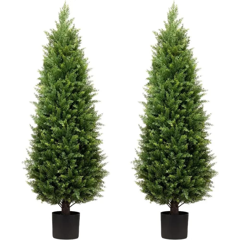 Set di 2 Alberi Topiari Artificiali Resistenti ai Raggi UV per Uso Esterno o Interno, Piante di Cipresso in Vaso
